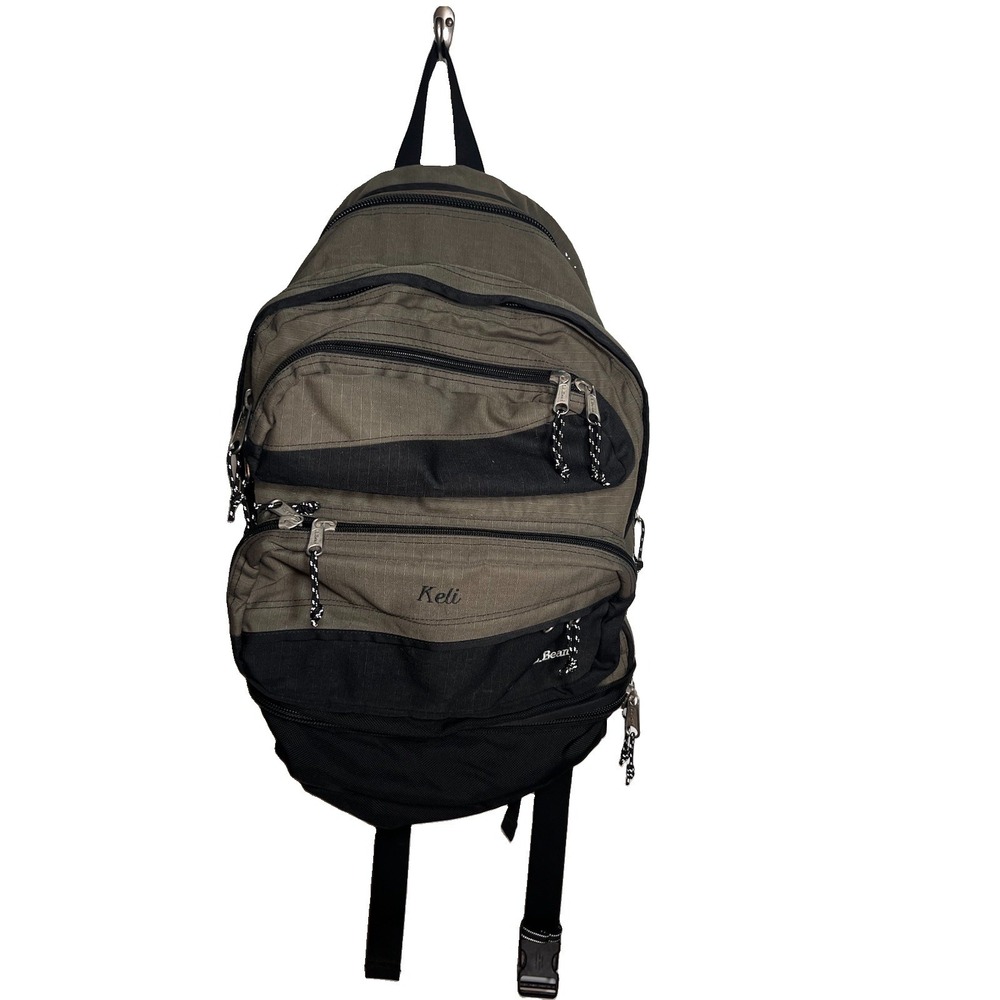Vintage L.L. Bean Super Deluxe Backpack OYP98 Tri-Pocket Olive Green Black READ